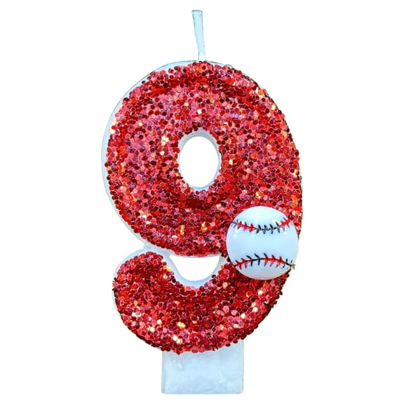 TACILIP Holiday Decor, Baseball Birthday Candle 9th Baseball Cake Topper Decor Nine Year Candles Red Glitter Number 9 For Cupcake Topper Decorations Birthday Party Kids Adults, Holiday Gifts