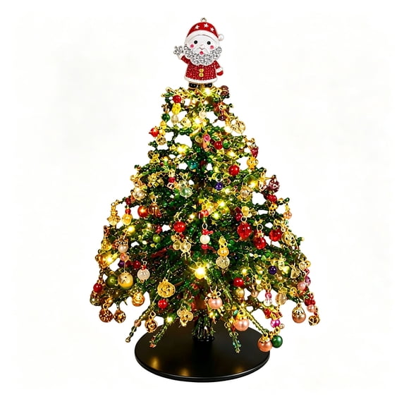 TACILIP Home Decor, 1PC DIY Beaded Christmas Tree Kit Handmade Mini Tabletop Xmas Tree With Light 3 Styles Topper Decor Gift, Mens Gifts