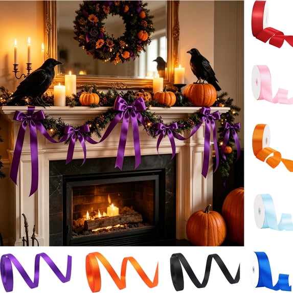 TACILIP Home Decor, 1PC Halloween Satin Ribbon Black Purple Orange Solid Color Ribbon 1cm X 5 Yards For Gift Wrapping Bows Crafts Party Decor DIY Supplies, Womens Gifts