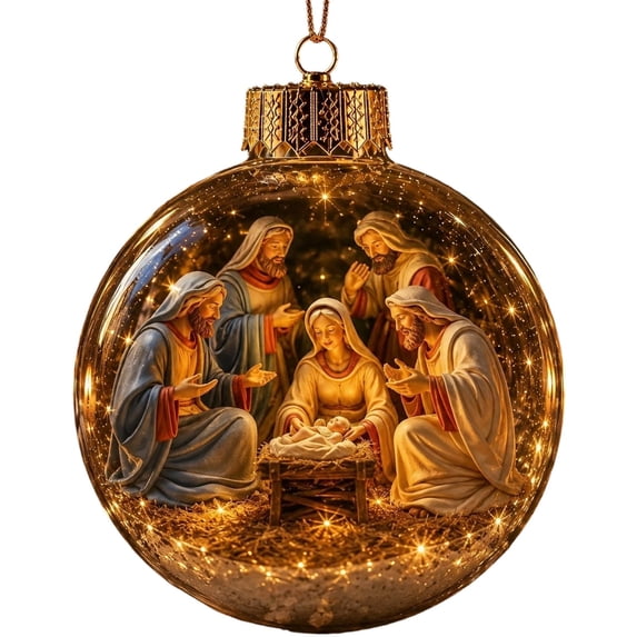 TACILIP Home Decor, 1PC Nativity Scene Christmas Ornament Clear Ball Holy Birth Of Hanging Ornament Religious Christmas Tree Decor Acrylic Manger Scene Bauble With Warm Light, Womens Gifts