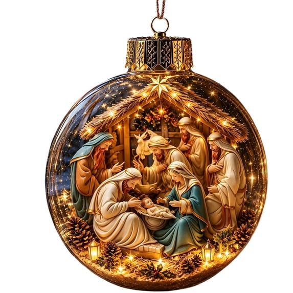 TACILIP Home Decor, 1PC Nativity Scene Christmas Ornament Clear Ball Holy Birth Of Hanging Ornament Religious Christmas Tree Decor Acrylic Manger Scene Bauble With Warm Light, Womens Gifts