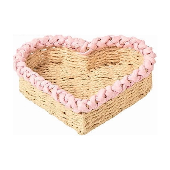 TACILIP Home Storage, 1PC Heart Shaped Hand Woven Paper Rope Storage Basket Household Storage Basket Fruit And Vegetable Basket Living Room Snack Tray Desktop Storage Basket, Womens Gifts
