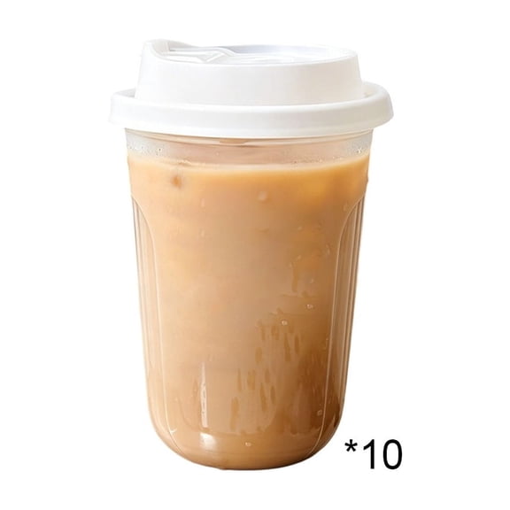 TACILIP Kitchen Gadgets, 10PC 500ml Clear U Shaped Plastic Coffee Cup Disposable Beverage Cup With Lid, Mens Gifts