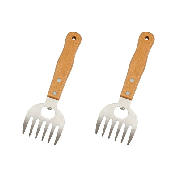 TACILIP Kitchen Utensils, 2-piece Set Of Long Wooden Handle Stainless Steel Bear Claw Meat Tearer Cooked Food Fixed Hand-shredded Chicken Meat Divider, Men Gifts