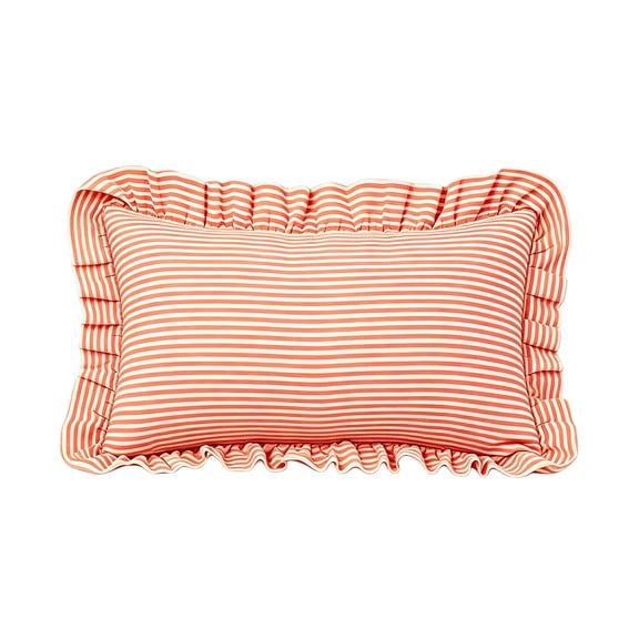 TACILIP Living Room Decor, 1PC Striped Ruffle Throw Pillow Cover Woven Orange White Stripe Decorative Cushion Case And Rectangle Frilled Pillowcase For Living Room Sofa Bedroom, Womens Gifts
