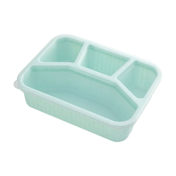 TACILIP Lunch Box, Wheats Straw Squares Four Compartments Lunch Box with Transparent Lid Lunch Box Fruit Compartment Refrigerator Fresh Complementary Food Box, Housewarming Gifts