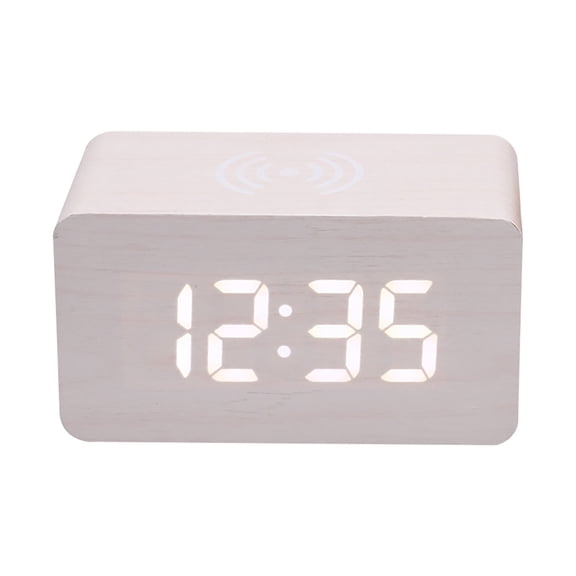 TACILIP Nightlight Wireless Charging LED Wooden Alarm Clock, Multifunctional Voice Controlled Mute Electronic Clock, Wireless Charging Clock, Gifts for Women