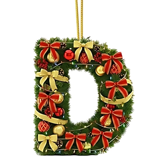 TACILIP Room Decor, Christmas Ornaments for Tree 2D Acrylic Decorative Monograms Pendants with Santa Hat 26 Letters Christmas Hanging Decorations for DIY Crafts Xmas Home Decor, Gifts for Mom