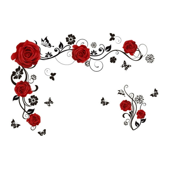 TACILIP Room Decor, Flower Vines Roses Butterflies Wall Stickers Background Wall Living Room Room Decoration Wall Stickers Self-adhesive Wall Decals, Home Gifts