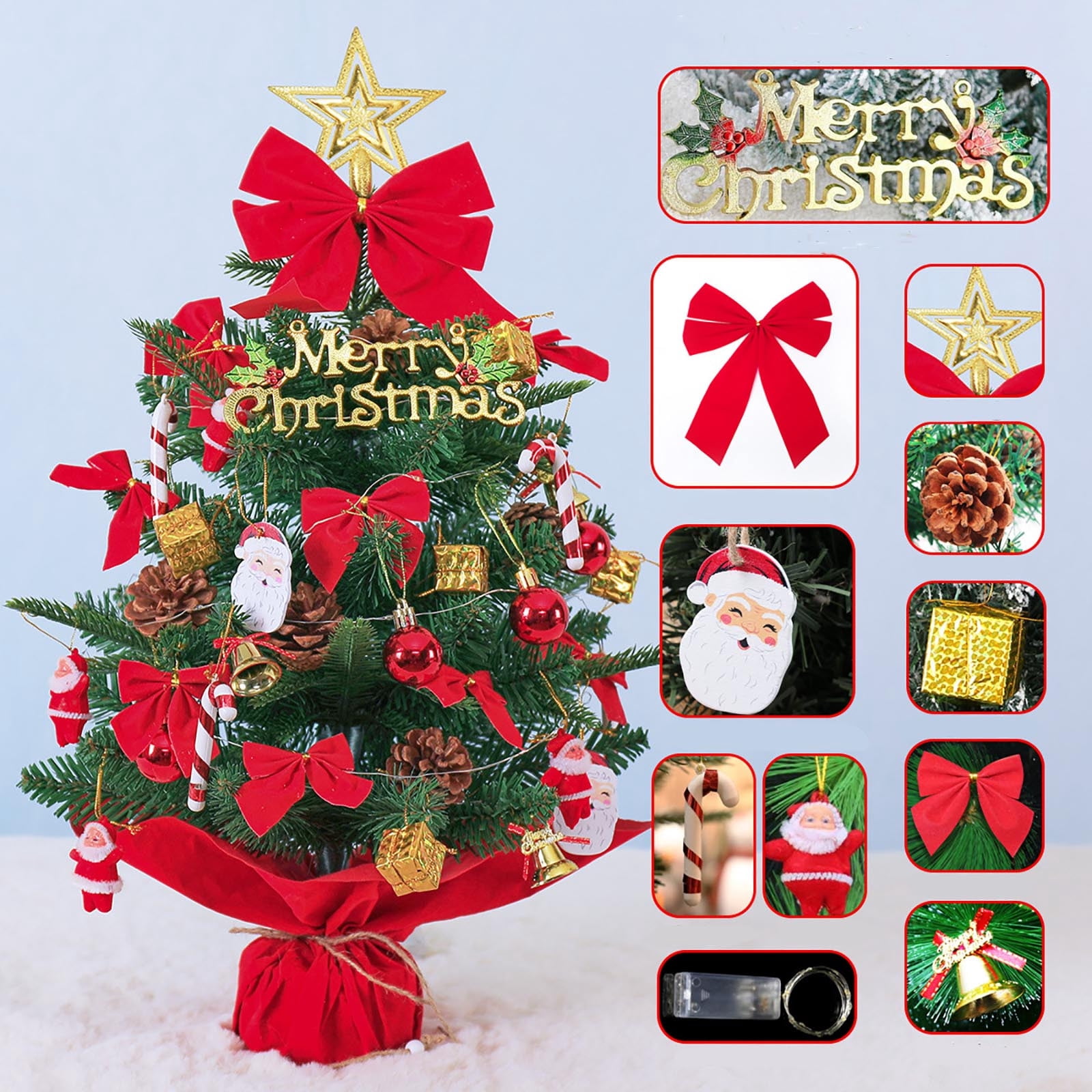 TACILIP Room Decor, Lit Green Artificial Christmas Tree 45cm Encrypted