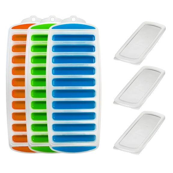 TACILIP Storage, 3 PCS Ice Cubes Tray, Long Ice Stick Tray with Lid, Rectangular Narrow Stick, Reusable, Flexible, Easy Release, for Small Mouth Sport Bottles, Cocktail, Room Storage