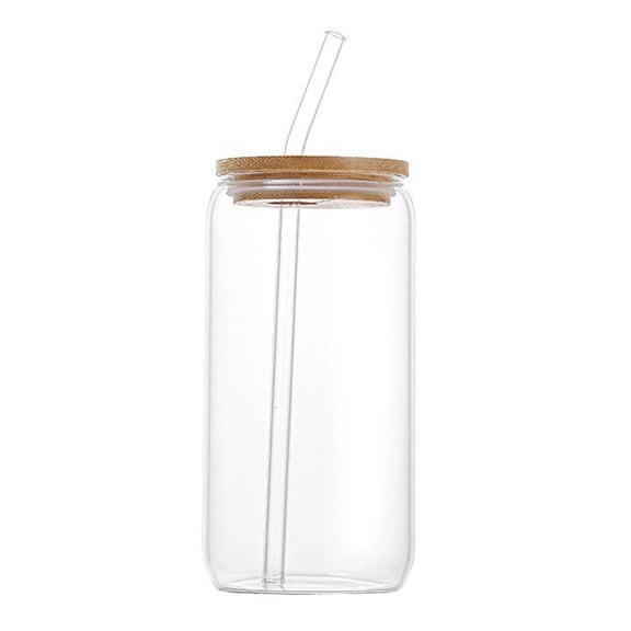 TACILIP Student Gifts, 16oz Cola Cup Wooden Lid Borosilicate Glass Straw Mug High Color Transparent Mugs Straw Mug With Lid Coffee Milk Mug, School Supplies, 1PC