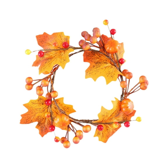 TACILIP Thanksgiving Decor, Fall-Themed Thanksgiving Halloween Decor - Maple Leaf Simulated Pumpkin Wreath Festive Candle Ring, Gifts for Men