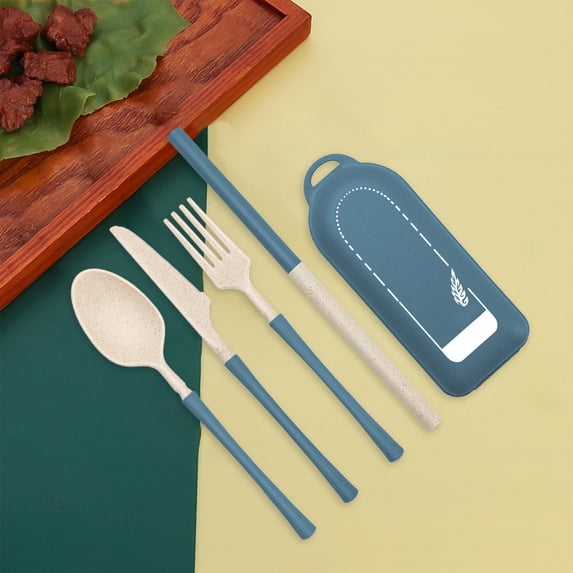 TACILIP Wheats Straw Tableware Set Student Outdoor Portable Knife Fork Spoon Straw Tableware Camping Portable Tableware, Gifts for Her