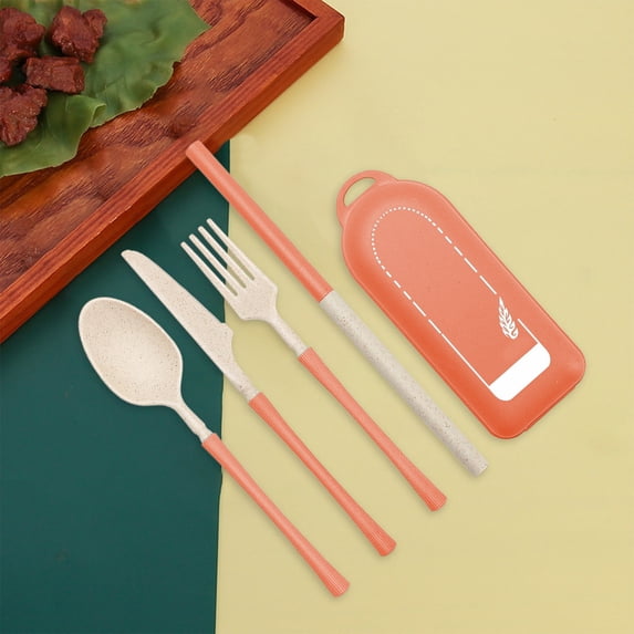 TACILIP Wheats Straw Tableware Set Student Outdoor Portable Knife Fork Spoon Straw Tableware Camping Portable Tableware, Gifts for Women