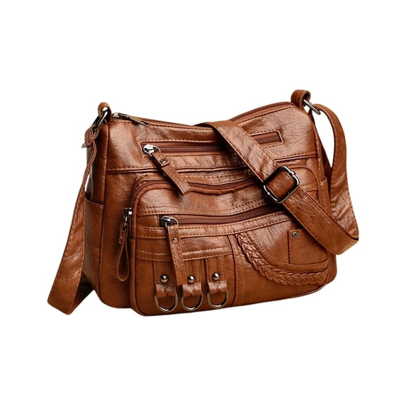 TACILIP Women Soft Washed Leather Shoulder Bag Multi-Zip Spacious Large Capacity Handbag for Daily Use Travel Work Shopping Necessity Sling Bag Crossbody, Housewarming Gifts