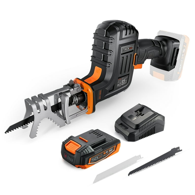 TACKLIFE 20V 2A Max Reciprocating Saw with Lithium Battery Charger 2 Blades 6TPI for Wood 24TPI for Metal and LED Light 0 3000SPM Variable Speed