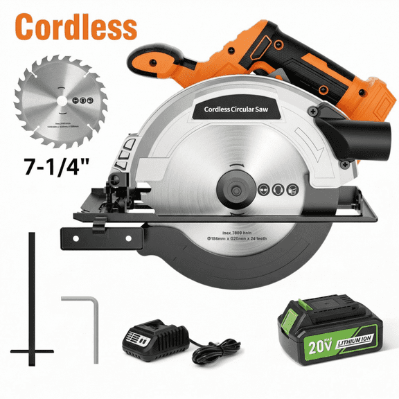 GASKY 7-1/4 20V Circular Saw, Brushless&Cordless Power Circular Saw with 4.0Ah Battery,0-45°Bevel&Adjustable Cutting Height for Wood/Borad