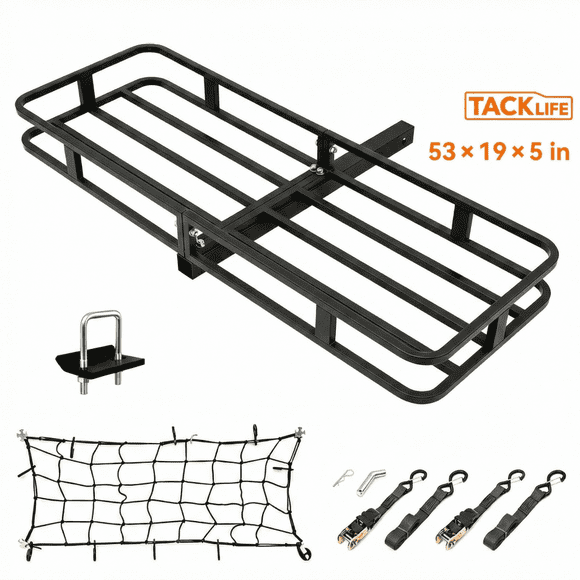 TACKLIFE Hitch Mount Cargo Carrier,53"19" 5" Heavy Duty Hitch Mount Rear Luggage Rack with Net & Snap, 500 Lbs Capacity, 2'' Receiver for SUV, Car,RV