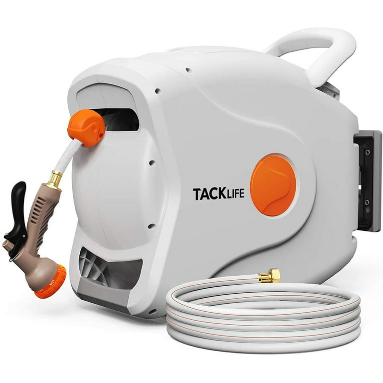 TACKLIFE Garden Retractable Hose Reel, 100+6.7 FT 1/2″ Automatic Rewind  Wall Mounted Hose Reel with 8 Patterns Hose Nozzles, 180° Garden Watering &  Car Washing - Coupon Codes, Promo Codes, Daily Deals