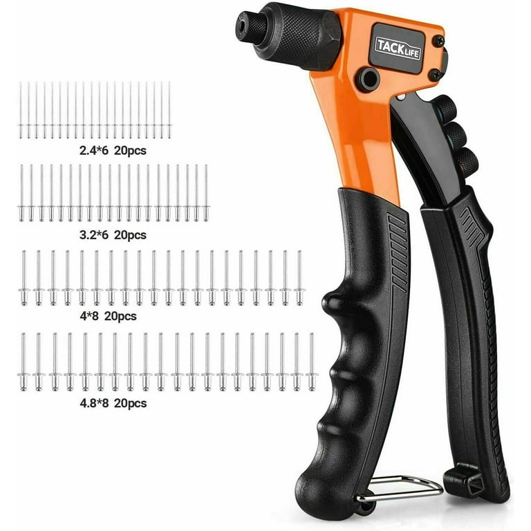 Tacklife Rivet Gun Kit with 80 Pcs Rivets, 4 in 1 Hand Riveter, 4 Tool-Free Interchangeable Heads - Hhr3a