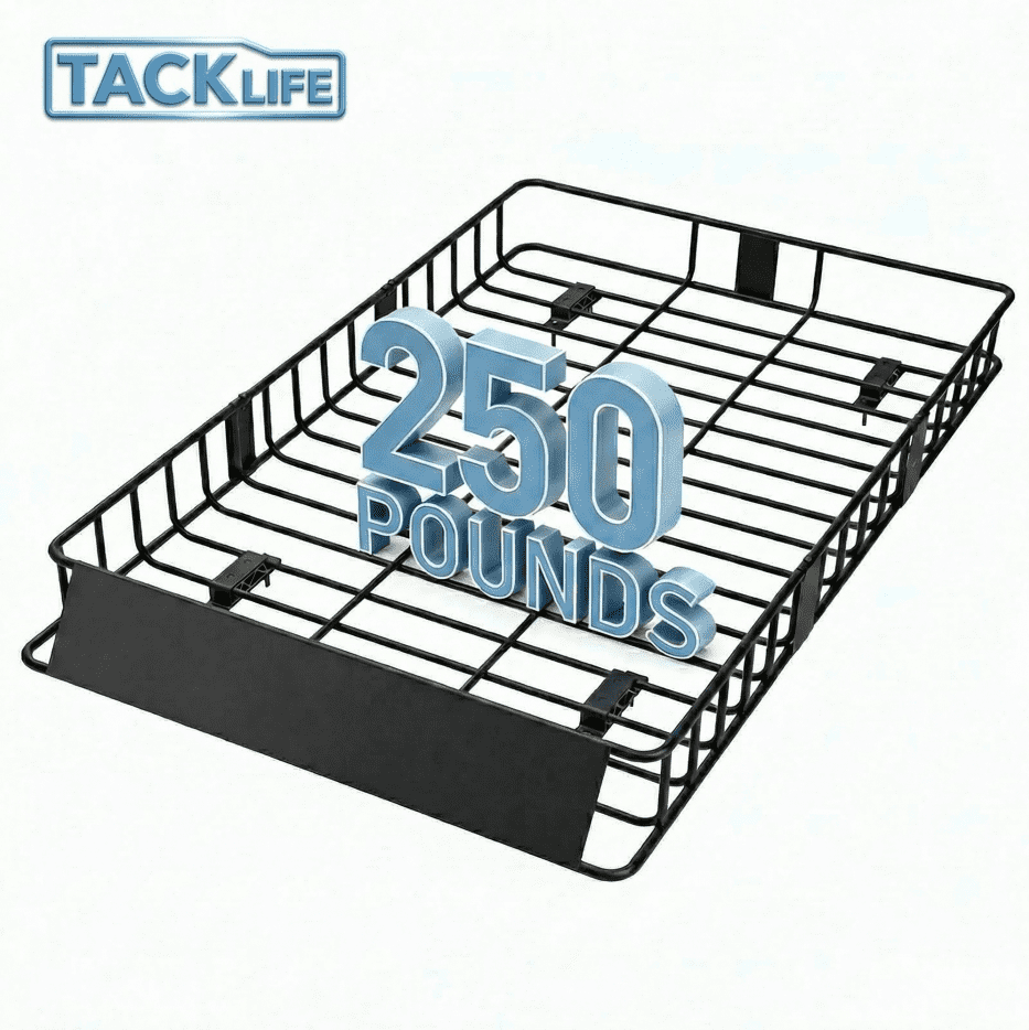 TACKLIFE Roof Rack Cargo Basket,64"×39"×6"Extension Universal Roof Basket,Capacity 250lb,Luggage Rack for SUV/Car,Black
