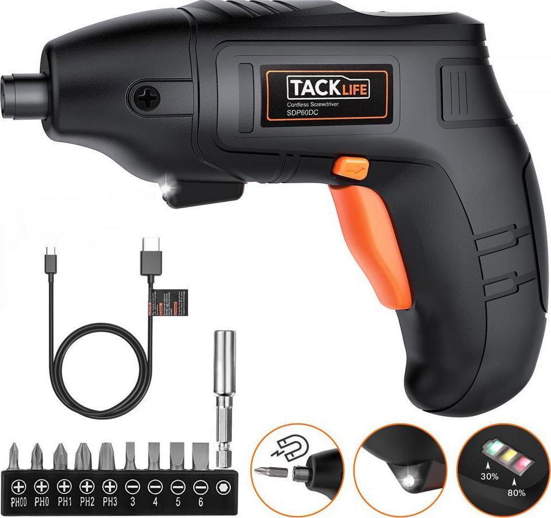 Cordless Screwdriver With Pivoting Handle, Usb Charger And 2 Hex