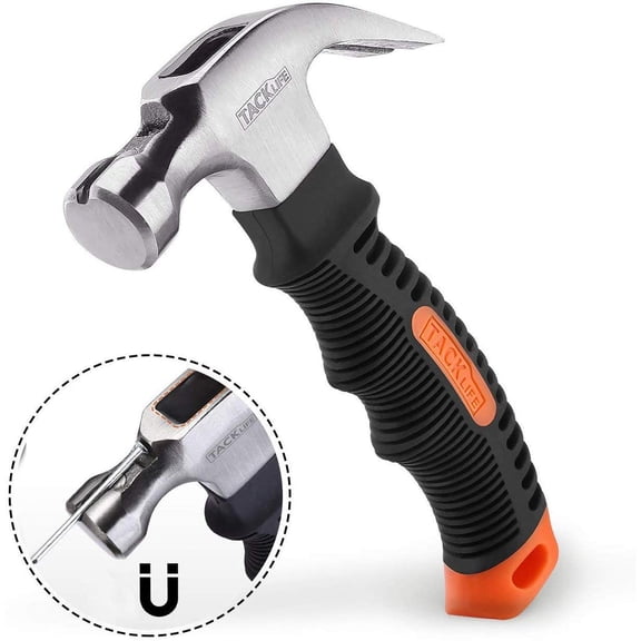 TACKLIFE Stubby Claw Hammer With Magnetic Nail Starter 8 Oz Small Mini Hammers And Nails Tool - HMH2A