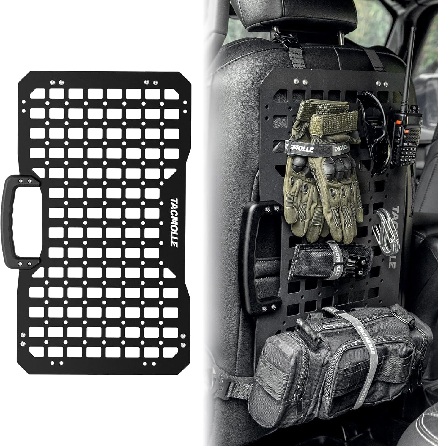 TACMOLLE Portable Rigid MOLLE Panel, Tactical Car Back Seat Organizer with Handle, Heavy Duty Car Storage Organizer for Modular Storage