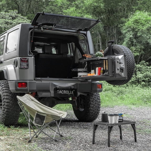 TACMOLLE Tailgate Storage Box with Concealed Table Fits for Jeep Wrangler JK 2007-2017 & JL 2018+ (Not Fit JK w/ Subwoofer)