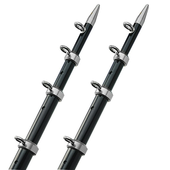 TACO Marine OT-0552BKA186 Aluminum Tele-Outrigger Pole - 1-1/2" x 18', Black/Silver