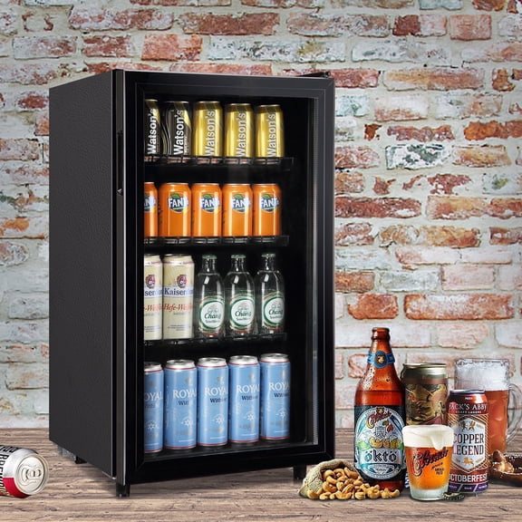 TACOOL 125Cans Mini Beverage Refrigerator Cooler, Mini Fridge with Glass Door 7 Temperature Setting for Home/Bar/Office