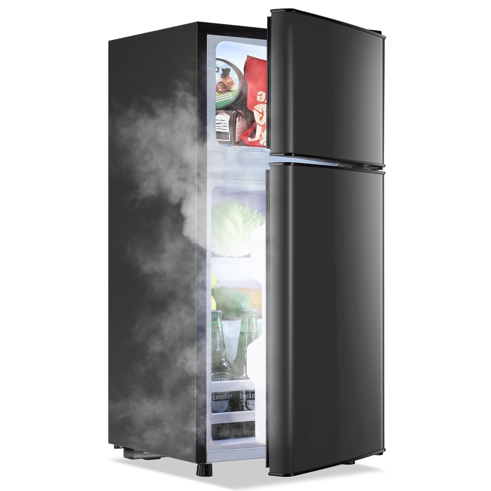 TACOOL 2.2Cu.Ft Small Refrigerator with Freezer, Mini Fridge with Top Freezer for Apartment, Bedroom, Double Door, Dark Grey