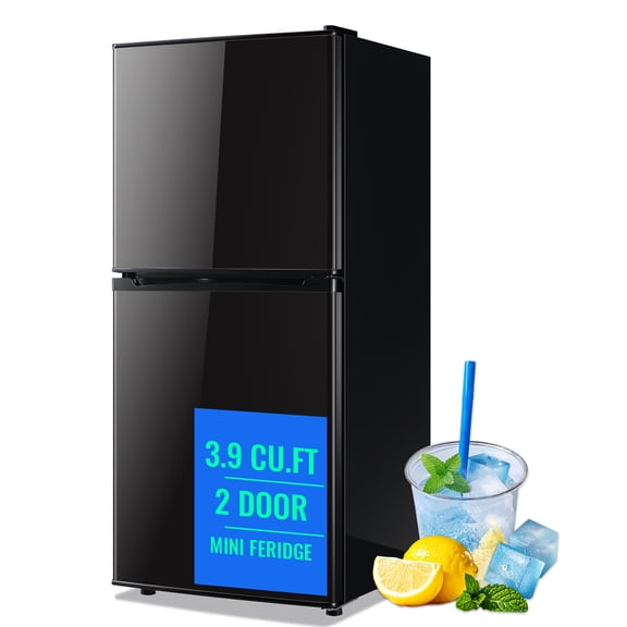 TACOOL 3.95Cu.Ft Small Refrigerator with Freezer, Mini Fridge with Top Freezer for Apartment, Bedroom, Double Door, Black