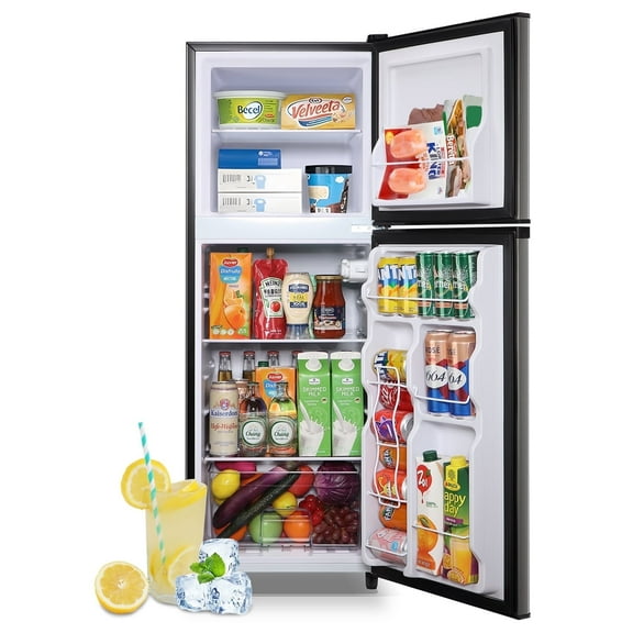 TACOOL 5.0 Cu.ft Double Door Mini Fridge with Top Freezer Compact Refrigerator for Home, Grey, New