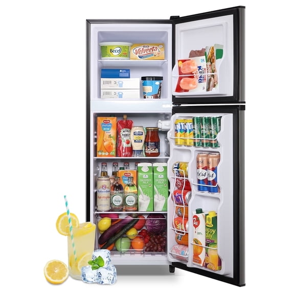 TACOOL 5.0 Cu.ft Double Door Mini Fridge with Top Freezer Compact Refrigerator for Home, Grey, New