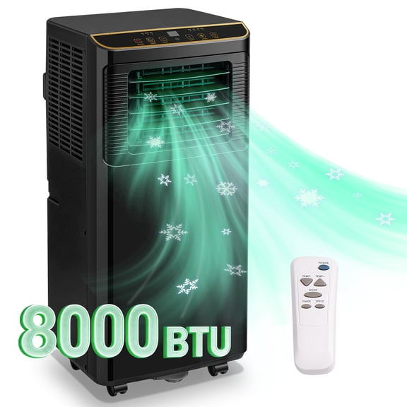 TACOOL 8000 BTU ASHRAE(4400 SACC) Portable Air Conditioners Up to 250 Sq.Ft., 3-in-1 Portable AC Units with Remote, 24H Timer, Window Kit for Room, Black
