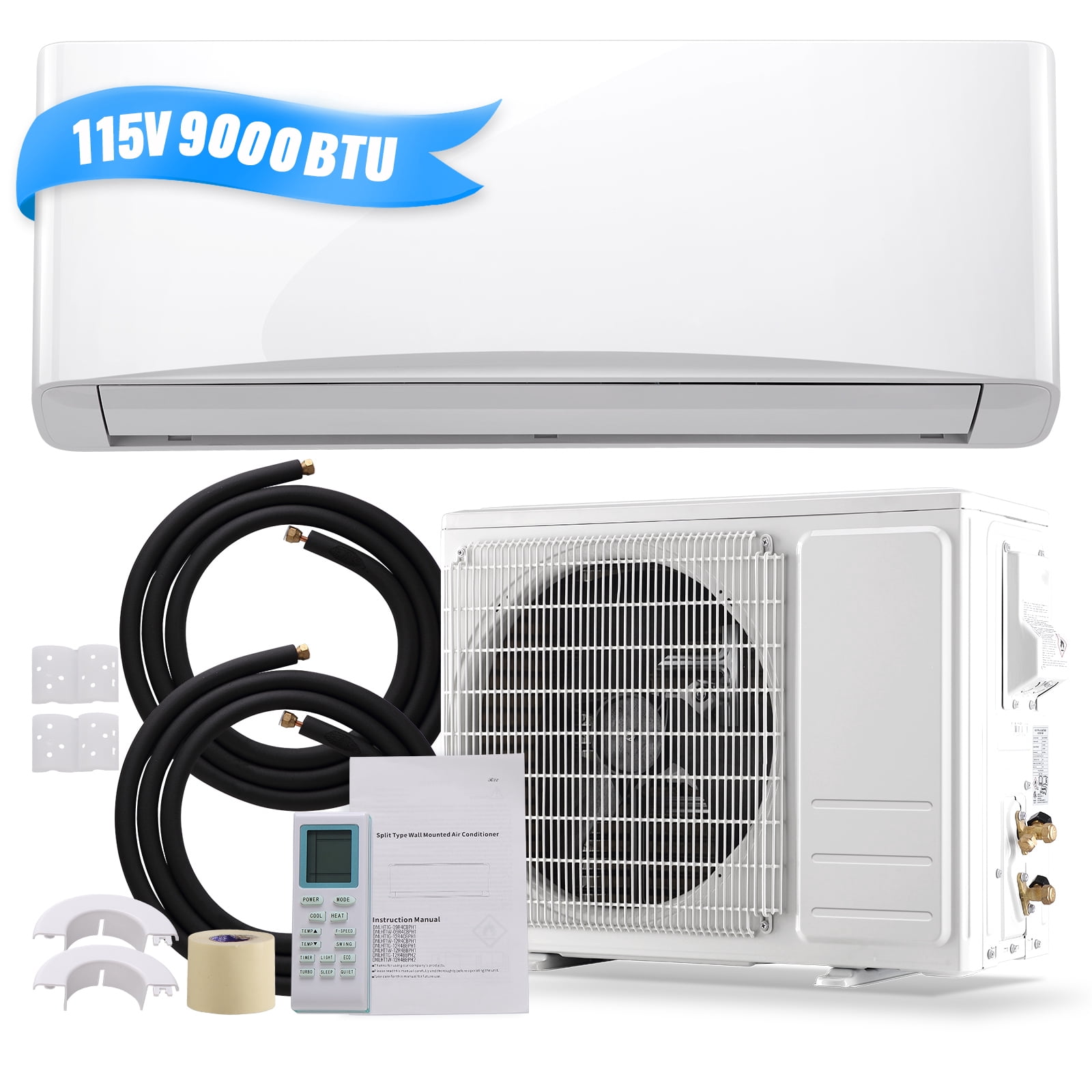 TACOOL 9000 BTU Mini Split Air Conditioner/Heater with Heat Pump 17 SEER2 115V, Max Coverage Area Up to 450 Sq. Ft, Remote Control, R32 Refrigerant White