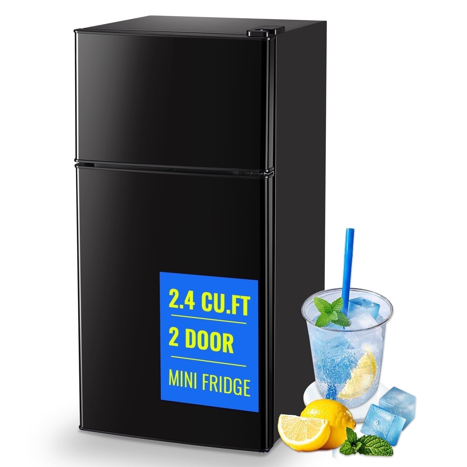 TACOOL Apartment Size Mini Fridge Dual Door 2.4Cu.ft Dorm Refrigerator, Black, New