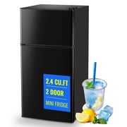 TACOOL Apartment Size Mini Fridge Dual Door 2.4Cu.ft Dorm Refrigerator, Black, New