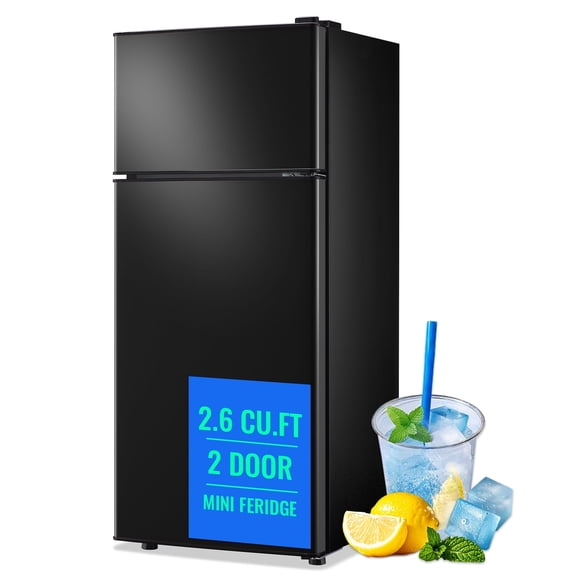TACOOL Apartment Size Mini Fridge Dual Door 2.65Cu.ft Dorm Refrigerator, Black, New