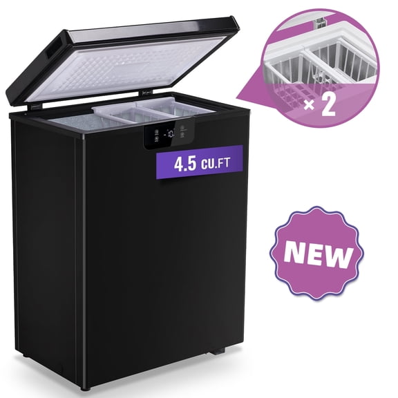 TACOOL Chest Freezer 4.5 Cu.ft Large Capacity Electronic Temperature Control Digital Display with 2 Removable Basket Small Mini Deep Freezer Top Open Door Black