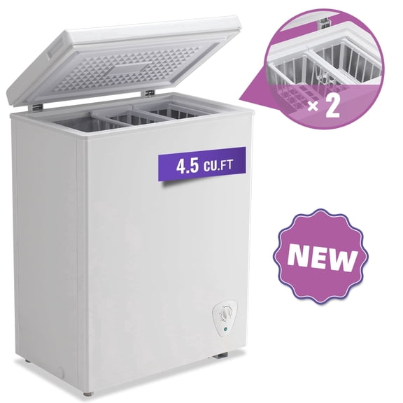 TACOOL Chest Freezer 4.5 Cu.ft Large Capacity with 2 Removable Basket Small Mini Deep Freezer Top Open Door White