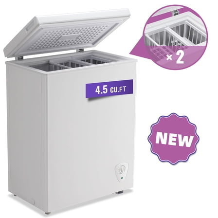 TACOOL Chest Freezer 4.5 Cu.ft Large Capacity with 2 Removable Basket Small Mini Deep Freezer Top Open Door White