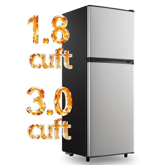 TACOOL Mini Fridge with Freezer 5.0Cu.ft Two Door Small Compact Refrigerator, Low Noise, Silver, New