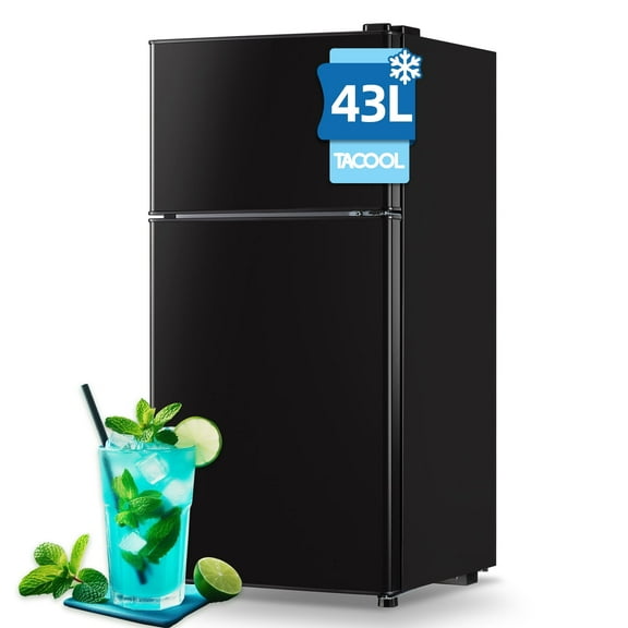TACOOL Mini Refrigerator with Top Freezer 43 Liter Dual Door Small Refrigerator with 7-Level Adjustable Thermostat for Office, Black