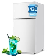 TACOOL Mini Refrigerator with Top Freezer 43 Liter Dual Door Small Refrigerator with 7-Level Adjustable Thermostat for Office, White