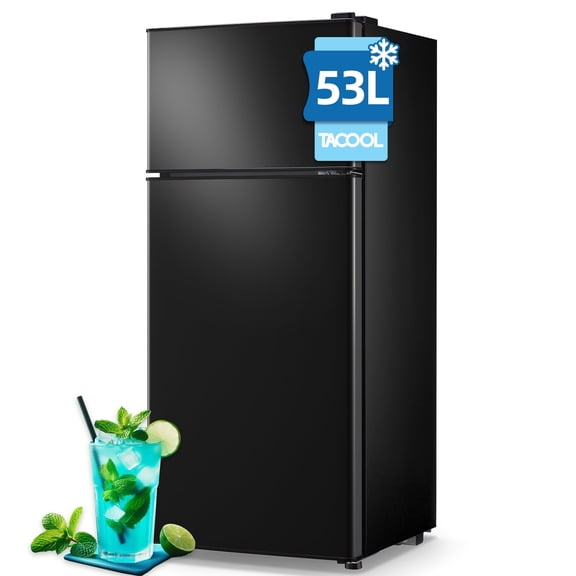 TACOOL Mini Refrigerator with Top Freezer 53 Liter Dual Door Small Refrigerator with 7-Level Adjustable Thermostat for Office, Black