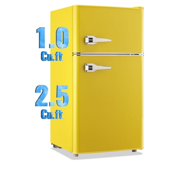 TACOOL Refrigerator with Top Freezer 3.5Cu.ft Two Door Small Mini Fridge with Extra Drink Space for Home Office Dorm Yellow