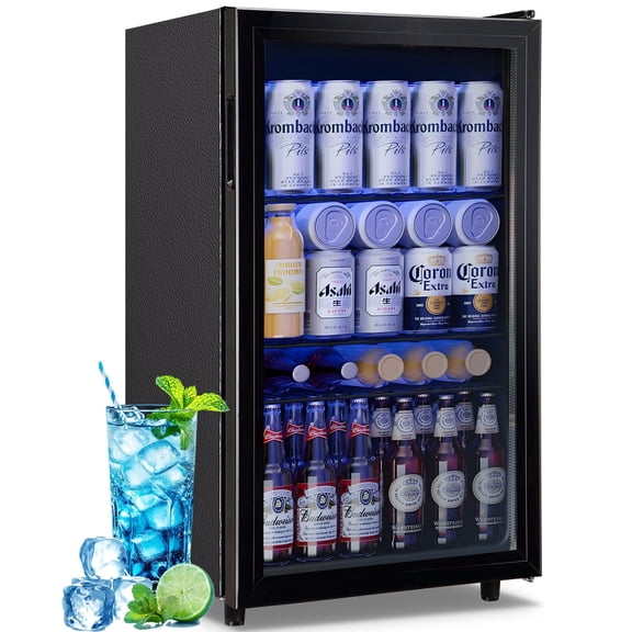 TACOOL Small Beverage Cooler 130 Can Beverage Refrigerator Cooler, 3.5 Cu.Ft Drink Mini Fridge Glass Door for Soda Beer Black